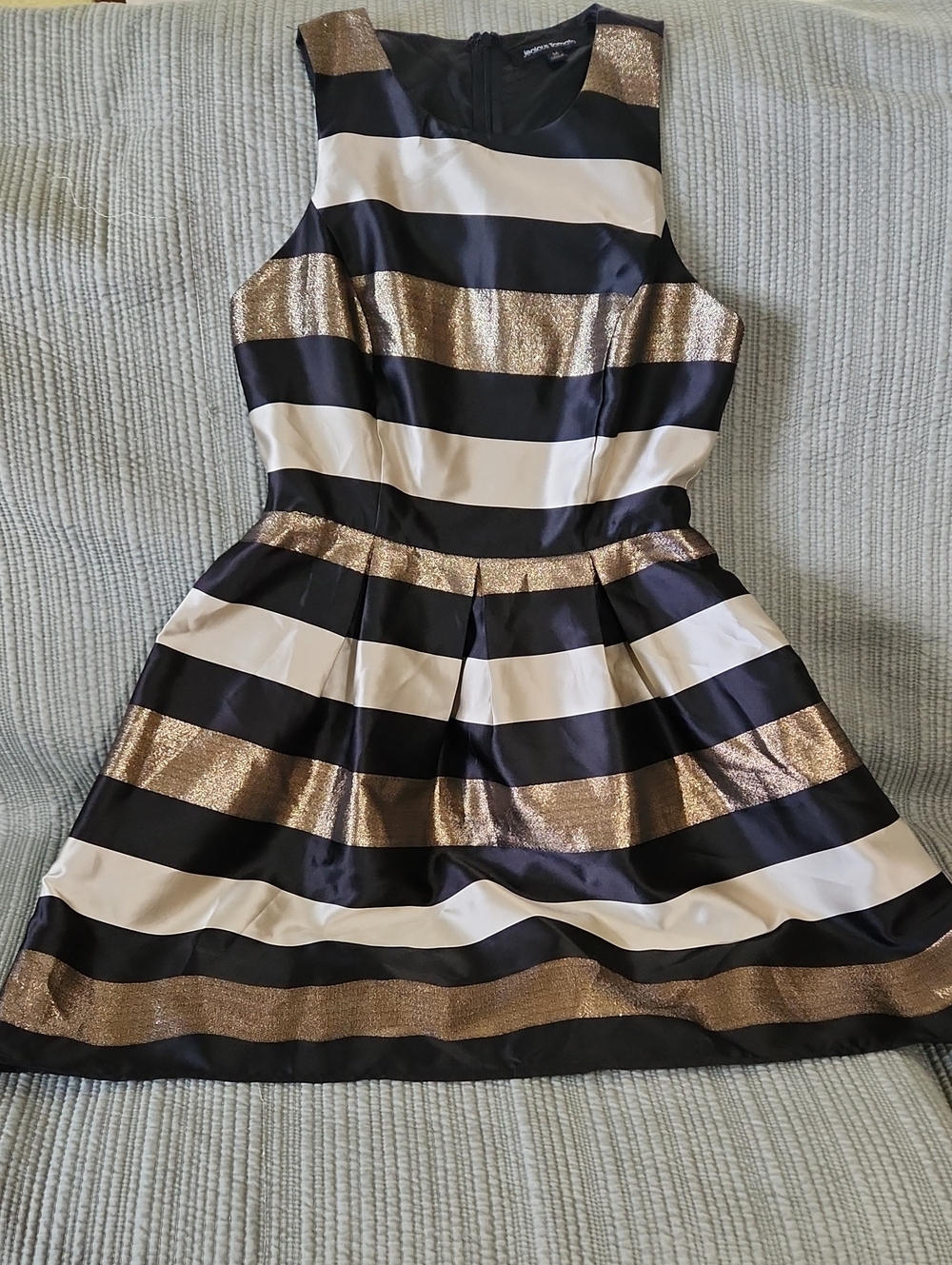 Jealous Tomato Black, White & Gold Striped Fit-and-Flare Dress